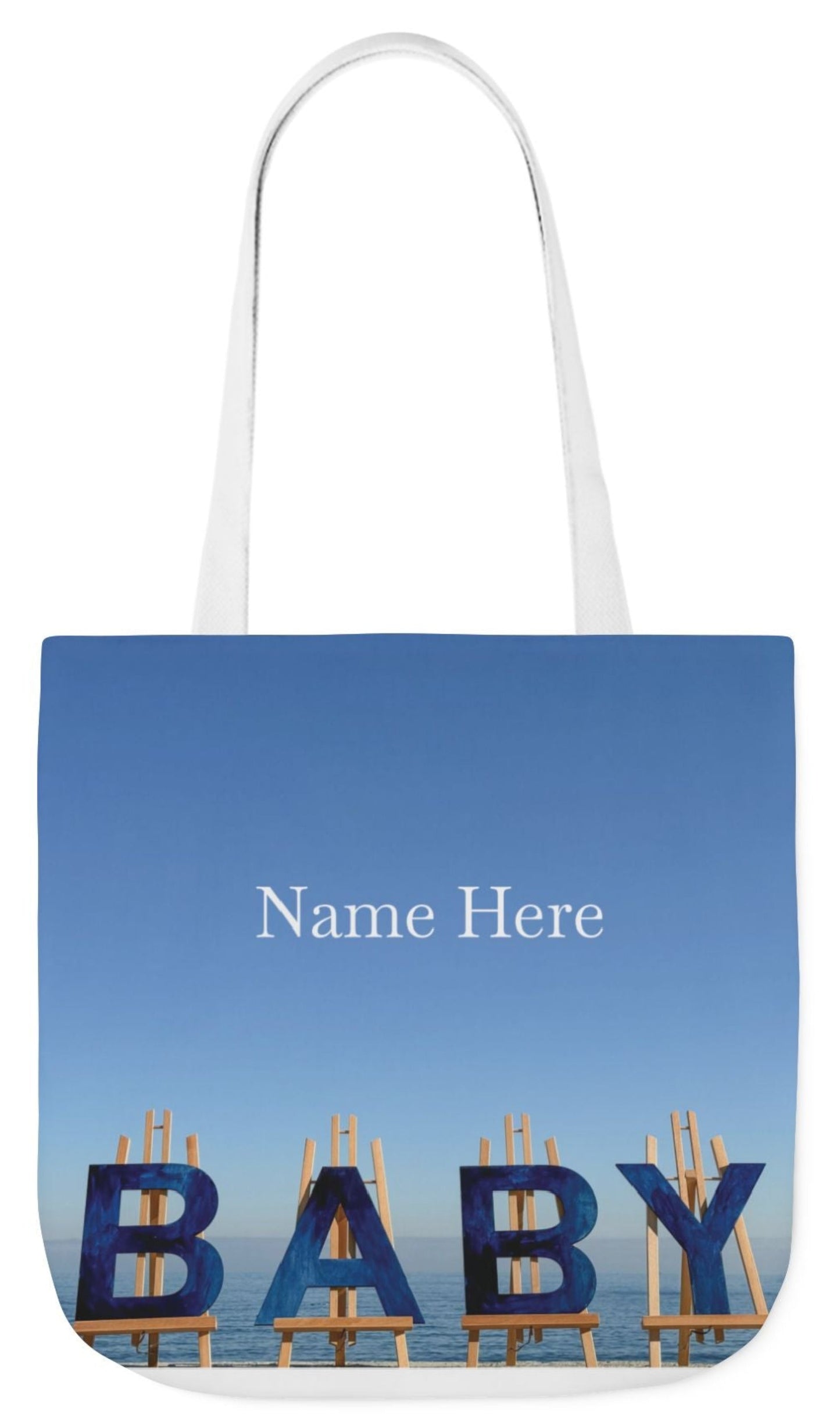 baby boy tote bag blue handles double sided print 18" 18" baby gift