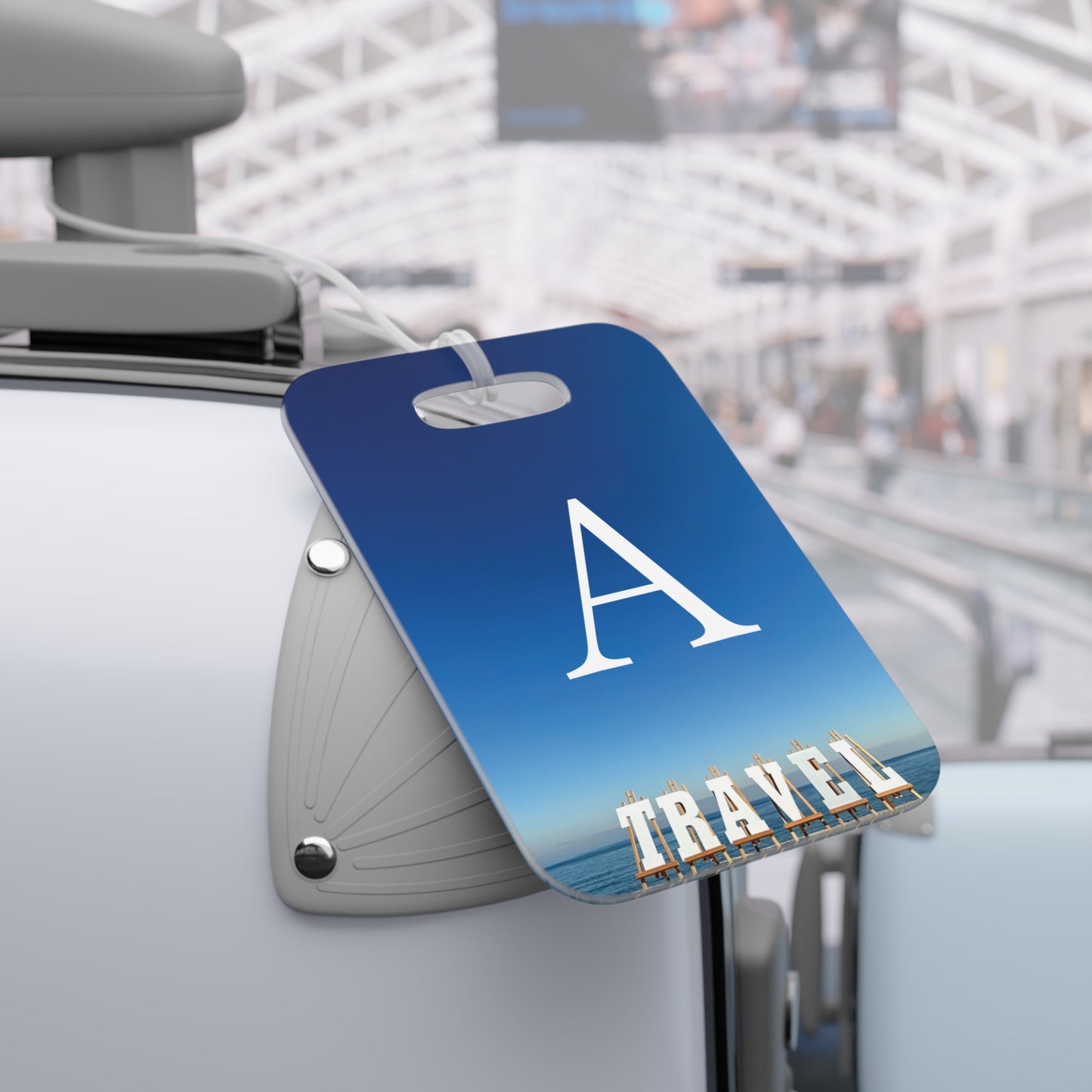 Plastic Luggage Tag Personalized Same Print on each side with a Glossy Finish and clear Acrylic tie. "Seaside Travel Tag"