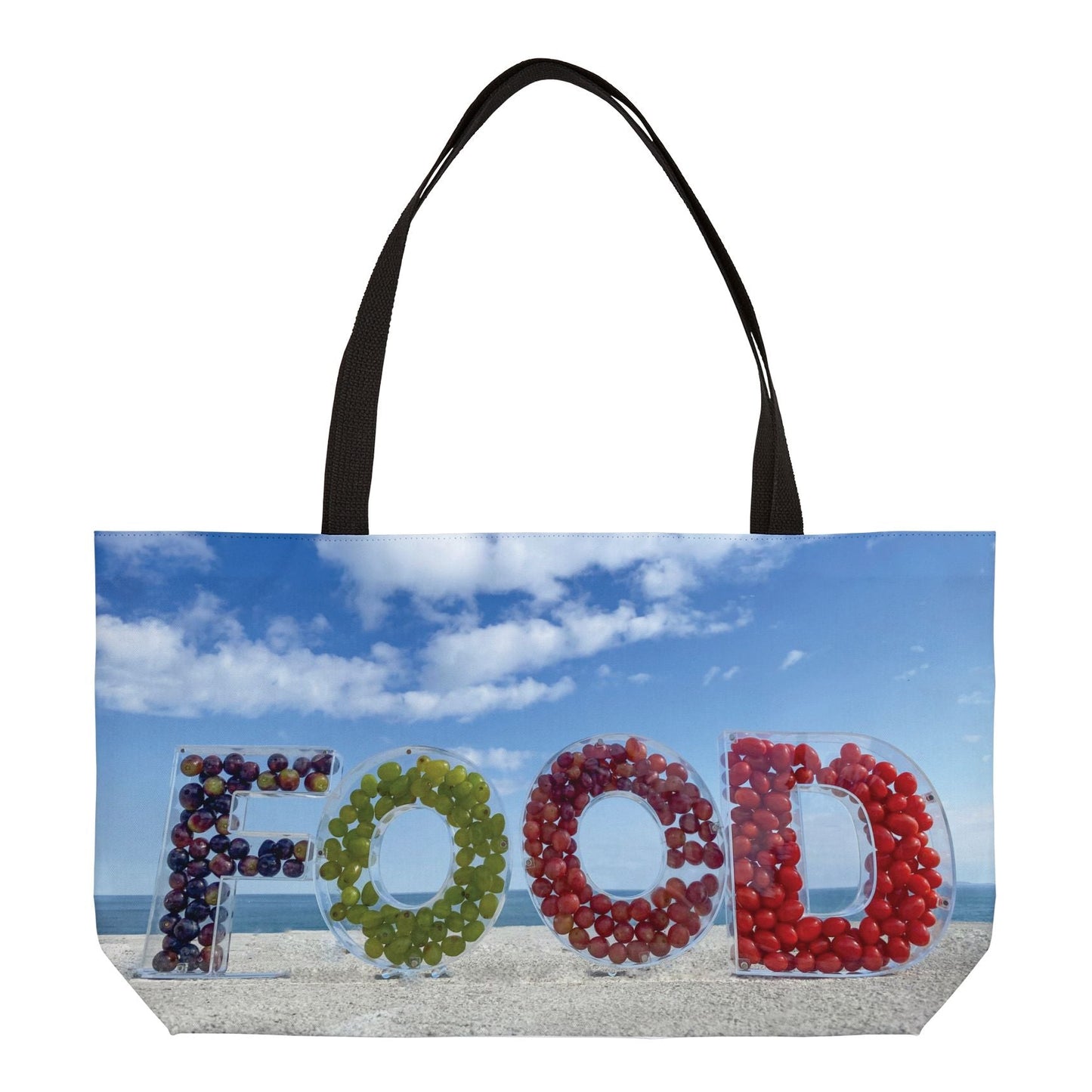Food Weekender Tote Bag 24" x 13" Same Print on Both Sides. "Seashore Food Bag"