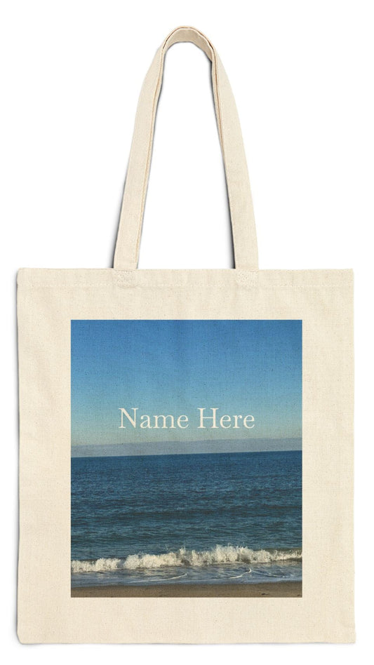 Beach Tote Bag Natural Color 15" x 16" Cotton Canvas Print on One Side. "Big Waves"(Personalize it)