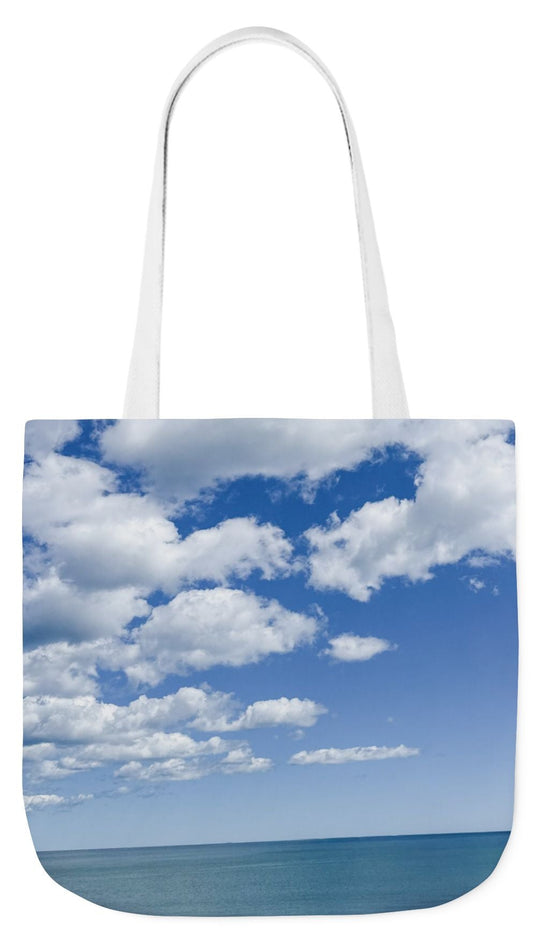 Everyday Tote Bag 18” x 18” same print on each side. 3 Handle Color Options. “Seaside Bright Clouds”