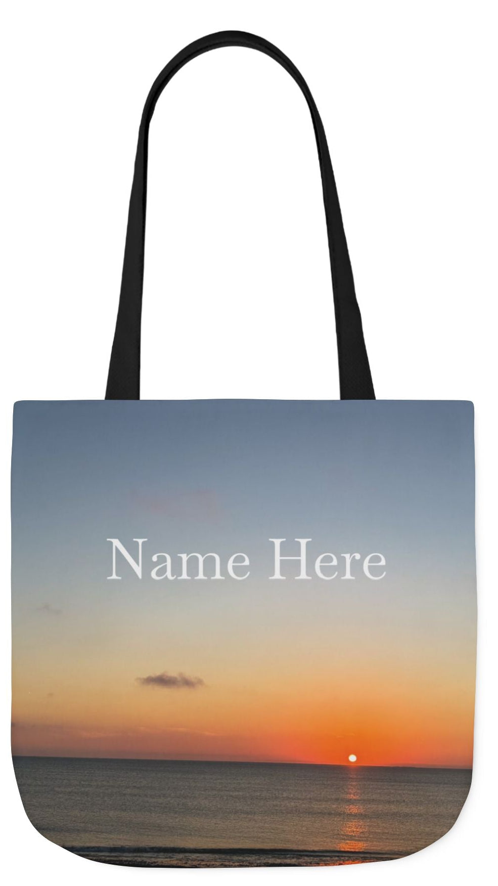 Personalized Everyday Tote Bag 18”x 18” different print on each side.5 Handle Color Options. “Seaside Sunrising Personalized”
