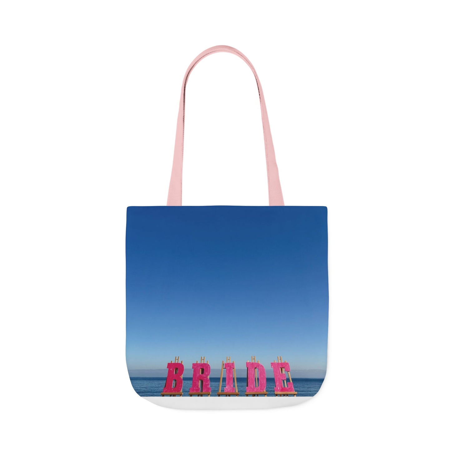 Bride Tote Bag 18" x 18" Same print on each side. Pink or white handle choice. "Seaside Bride Bag"