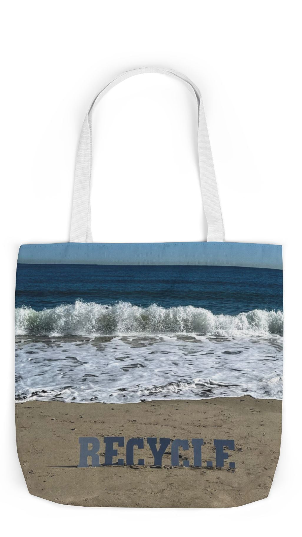 Recycle Tote Bag 18” x 18” same print on each side. 5 Handle Color Options. "Beach Recycle Bag Personalized”