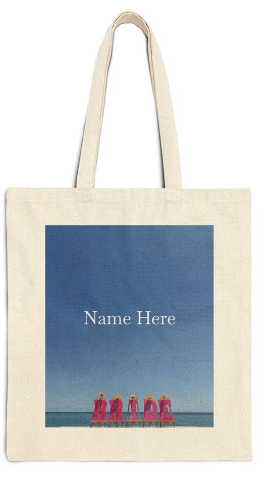 Bride Tote Bag Natural Color 15" x 16" Cotton Canvas Print on One Side. "Shoreline Bride Bag"(Personalize it)