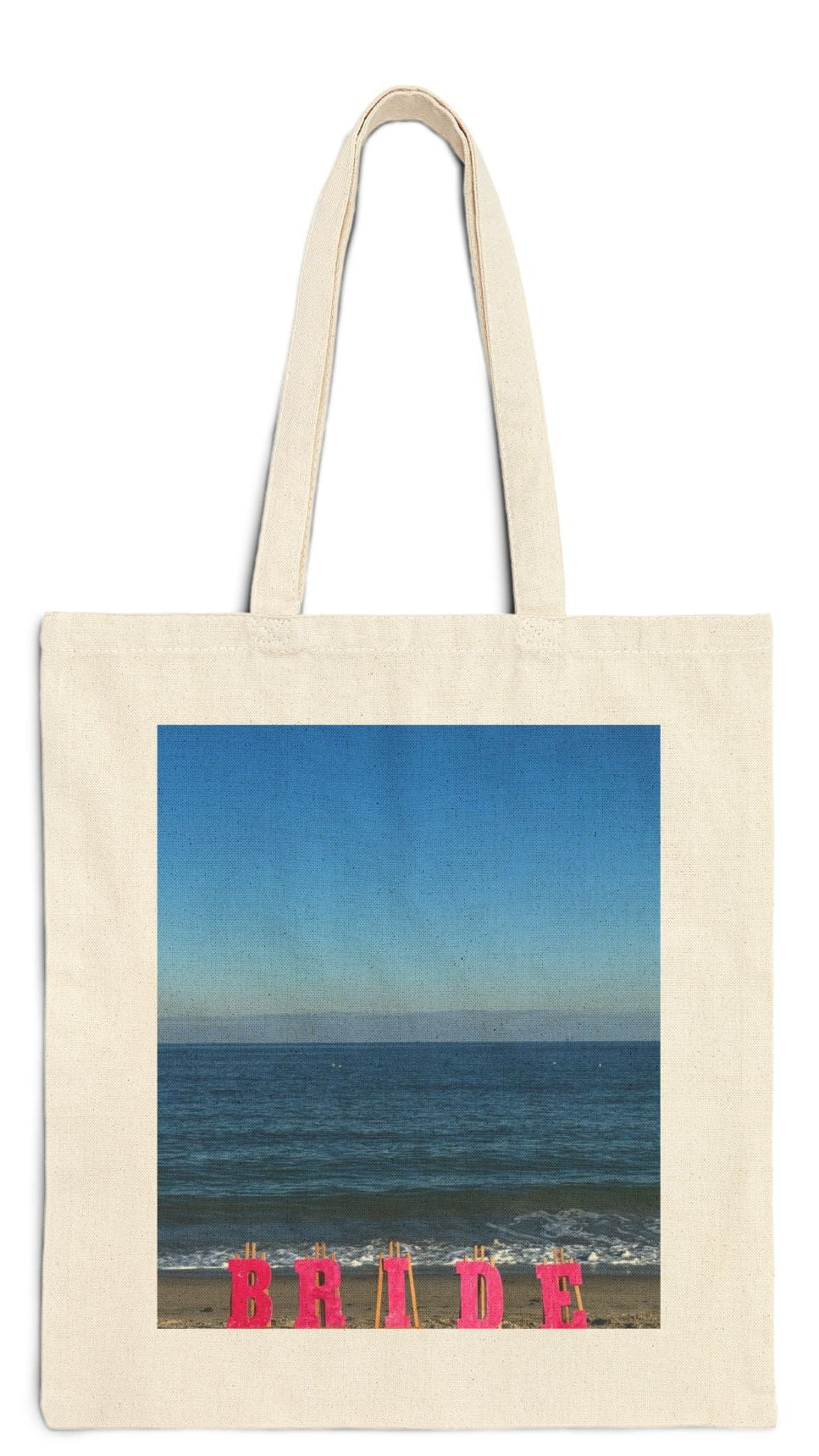 Bride Natural Color Cotton Canvas Tote Bag 15" x 16" Print on One Side. "Beach Bride Bag"