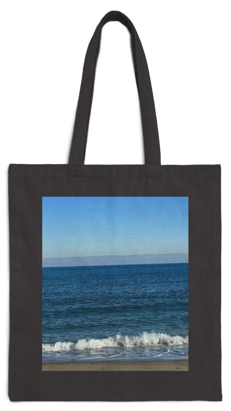 Beach Tote Bag Black 15" x 16" Cotton Canvas Print on One Side. "Mild Waves"