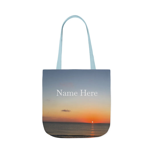 Personalized Everyday Tote Bag 18”x 18” different print on each side.5 Handle Color Options. “Seaside Sunrising Personalized”