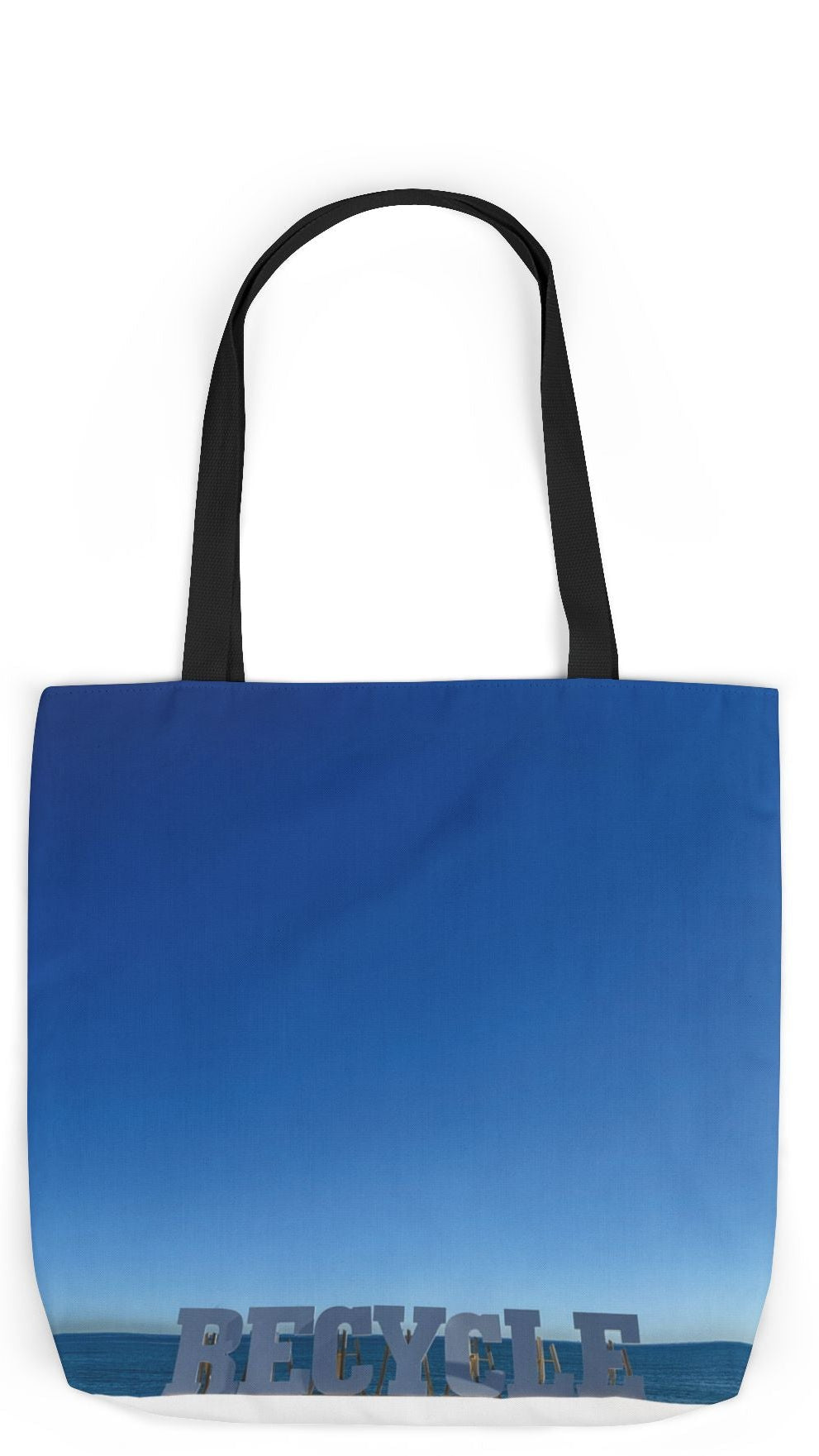 Recycle Tote Bag 18" x 18" different print on each side. 5 Handle Color Options. "Beach Recycle & Seaside Recycle Bag"
