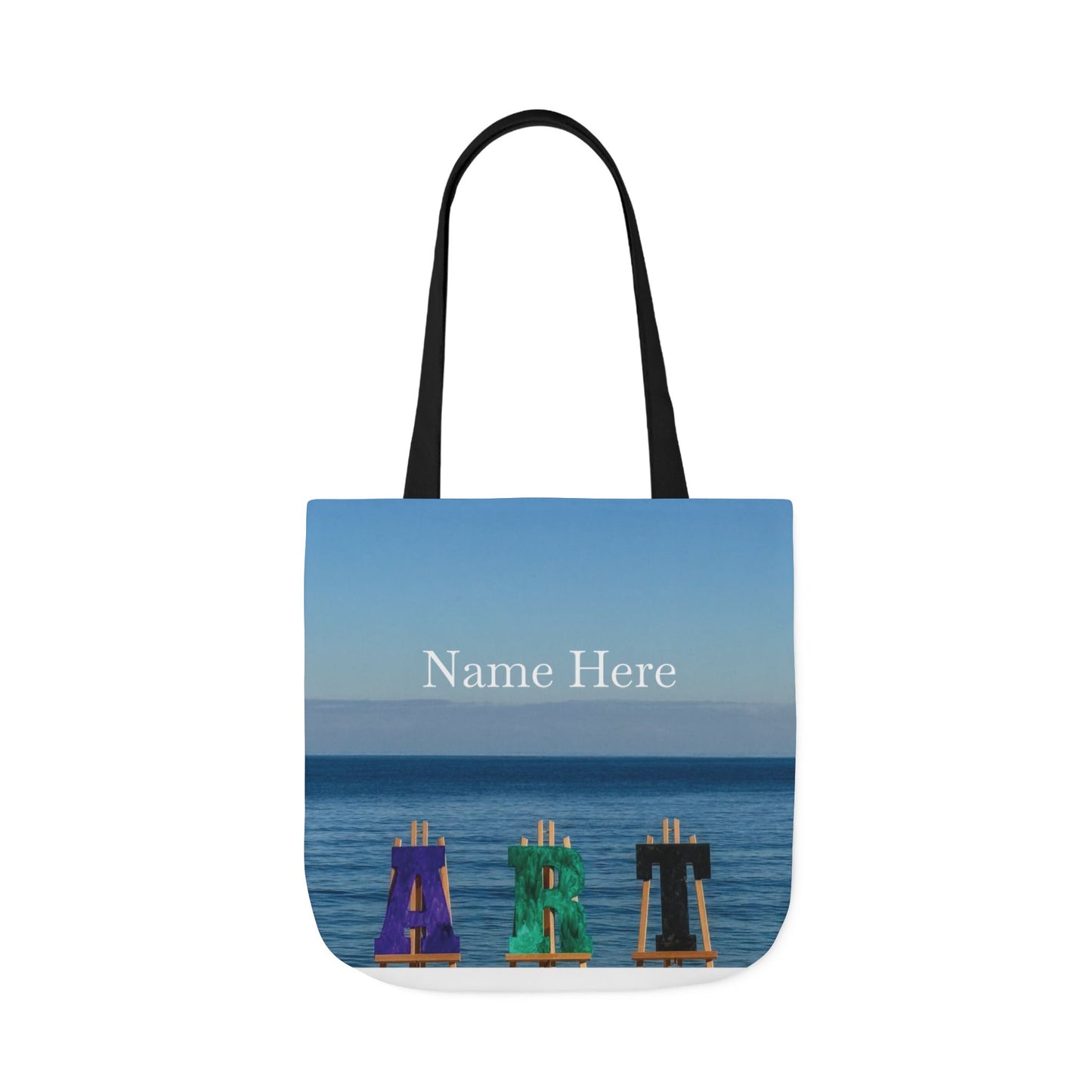 Art Tote Bag 18" x 18" same print on each side, 5-Color Handle options. "Seashore Art Personalized”