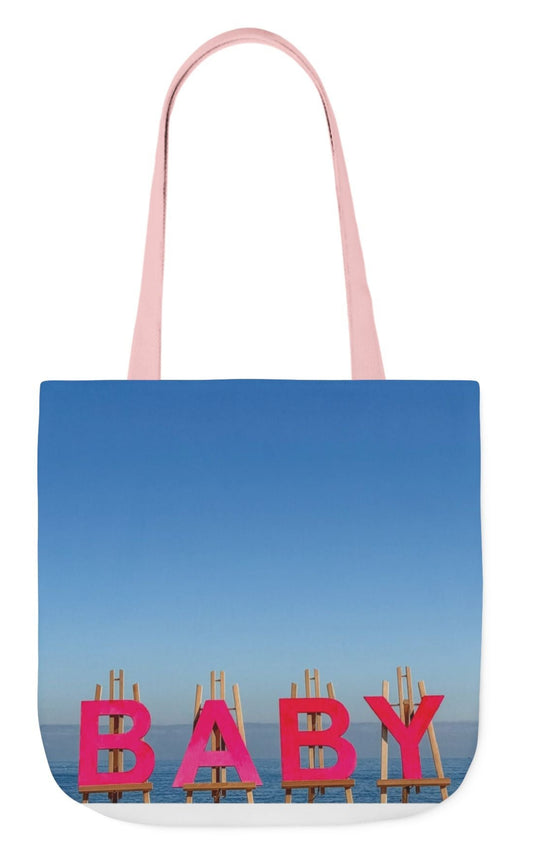 baby girl tote bag with pink handles double sided print, 18" x 18" baby gift