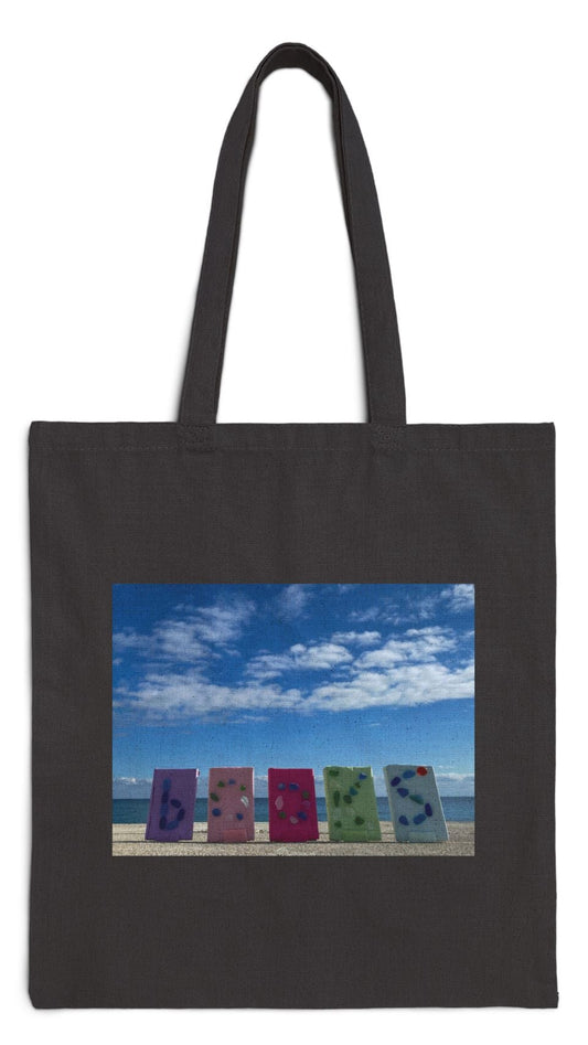 Book Tote Bag Black 15" x 16" Cotton Canvas Print on One Side. "Shoreline Books"