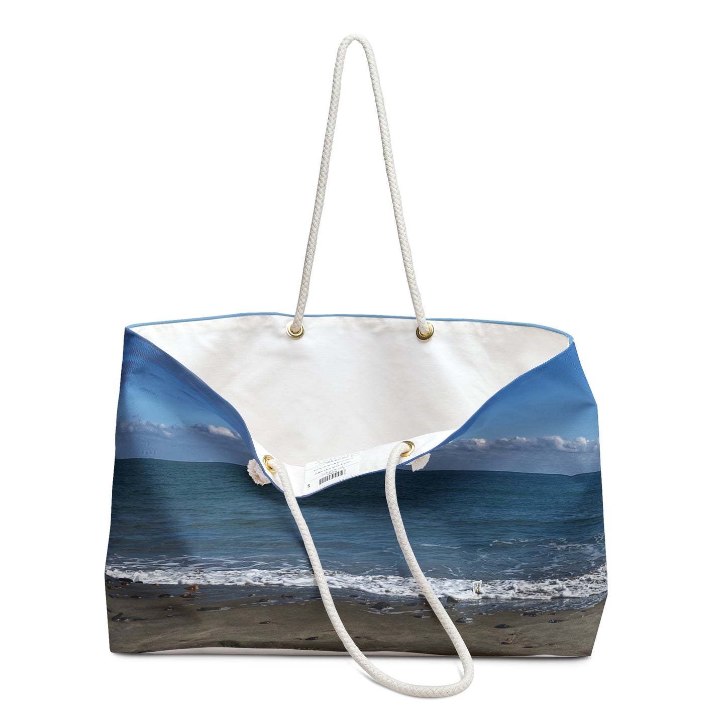 Weekender Tote Bag 24" x 13" with Different Print on Each Side and Rope Handles. “Big Waves & Shore Bird"