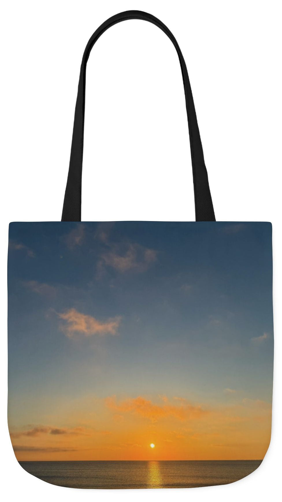 Everyday Tote Bag 18”x 18” different print on each side.5 Handle Color Options. “Seaside Sunrising”