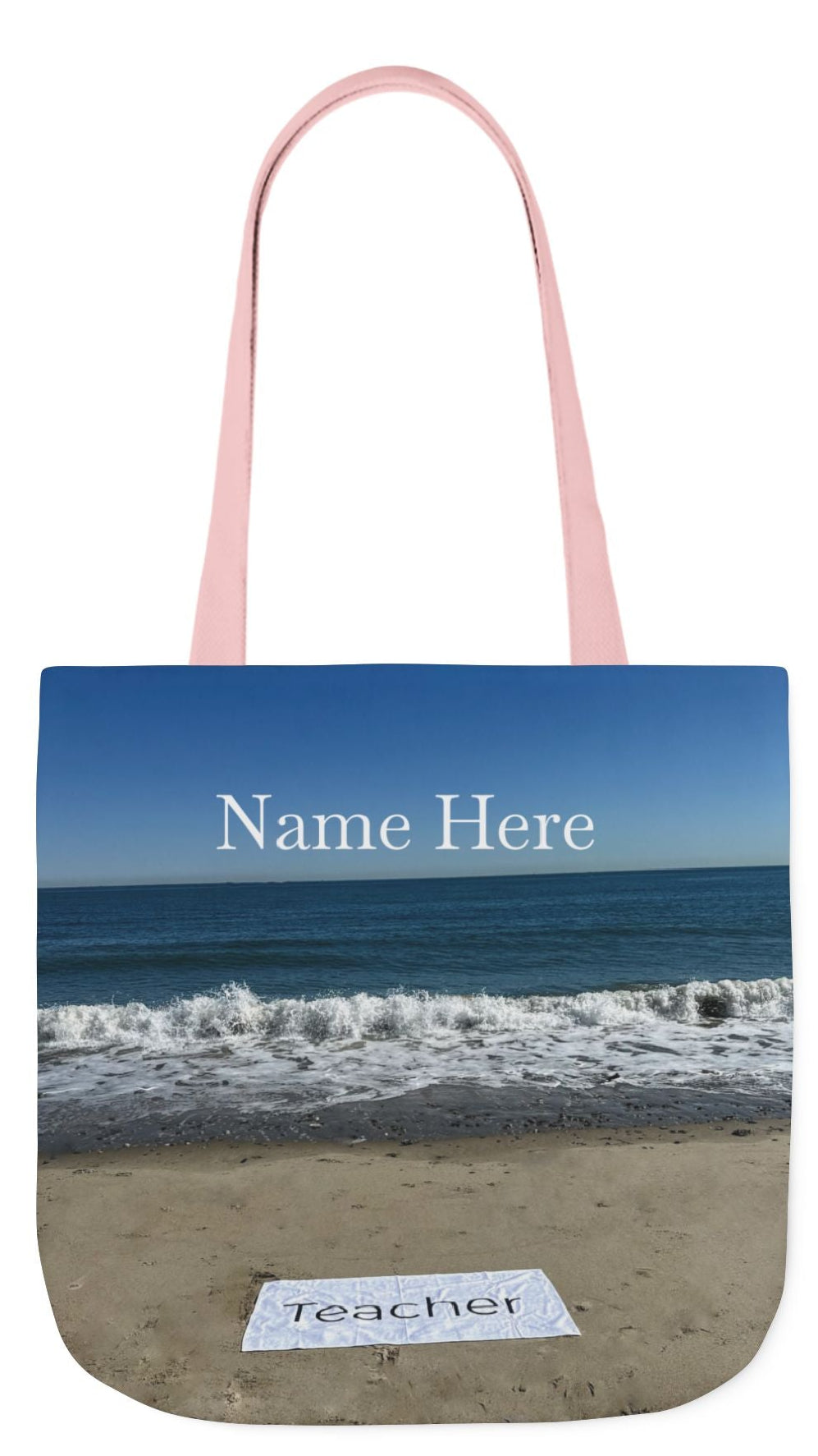 Teacher Tote Bag 18” x 18”  same print on each side. 5 Handle Color Options. “Beachfront Teacher Bag”