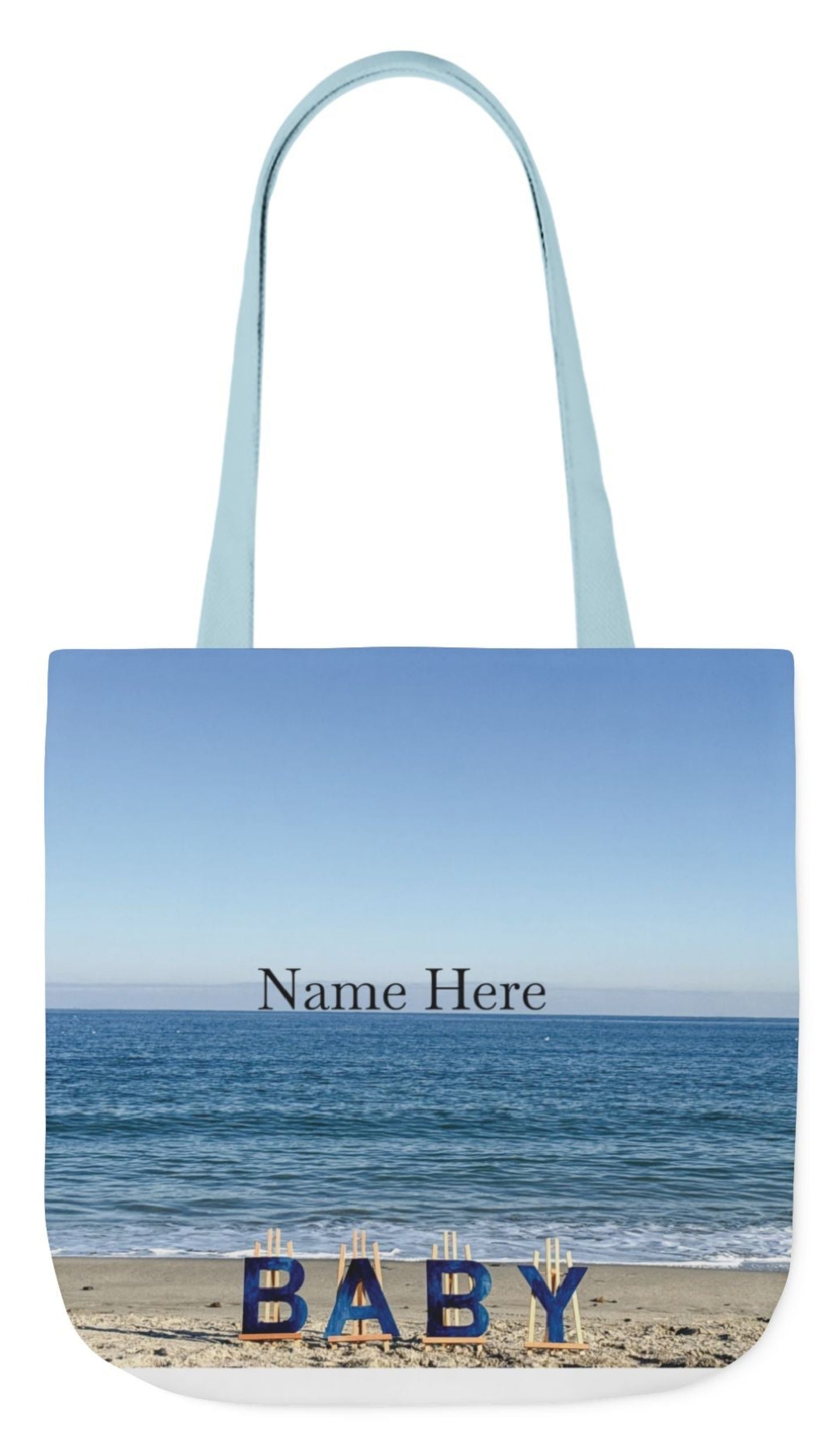 baby boy tote bag blue handles beach scene personalized
