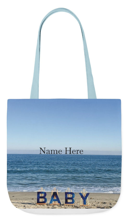 baby boy tote bag blue handles beach scene personalized