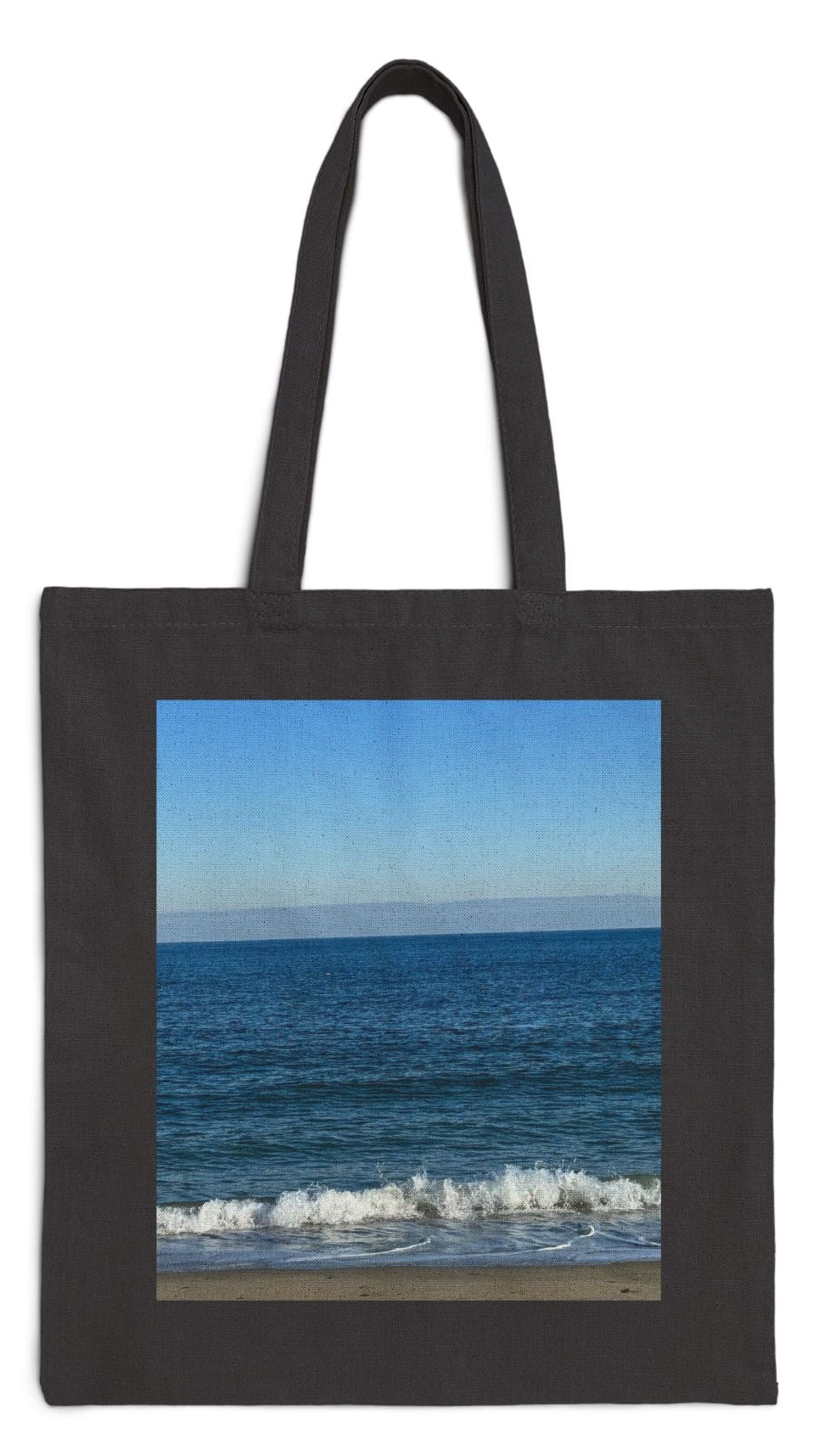 Everyday Tote Bag Black 15" x 16" Cotton Canvas Print on One Side. "Mild Waves"