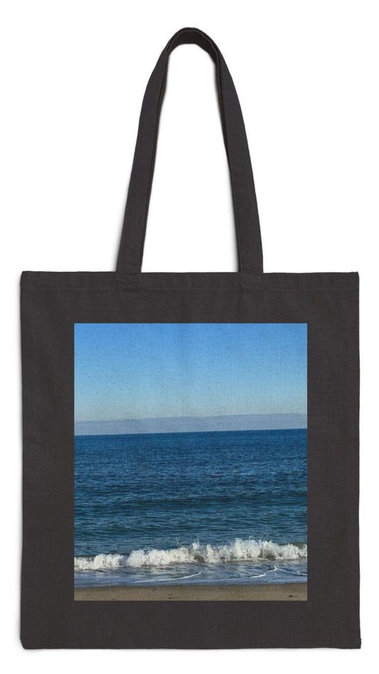 Beach Tote Bag Black 15" x 16" Cotton Canvas Print on One Side. "Mild Waves"