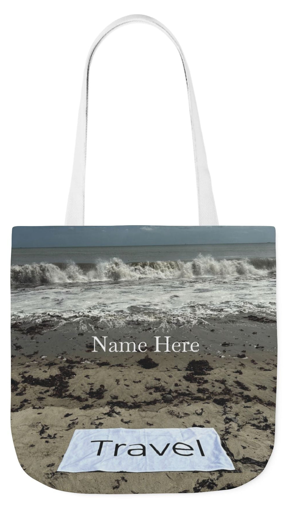 Travel Tote Bag 18” x 18” Same Allover Print on each Side. 4 Handle Color Options. “Wild Waves Travel Bag” (Personalize it)