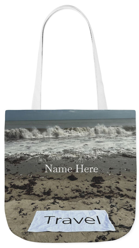 Travel Tote Bag 18” x 18” Same Allover Print on each Side. 4 Handle Color Options. “Wild Waves Travel Bag” (Personalize it)