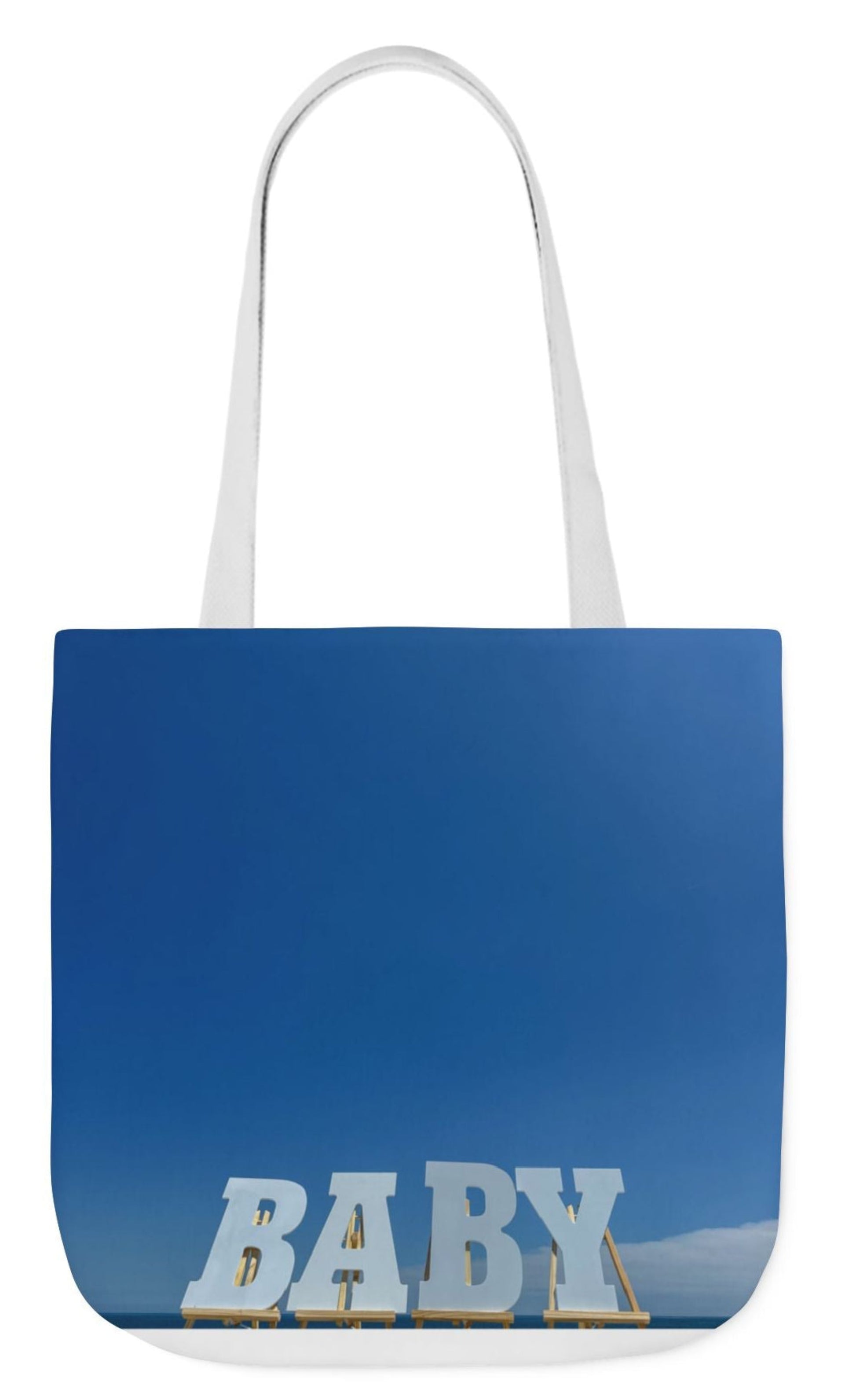 baby tote bag in blue with white handles 18" x 18"