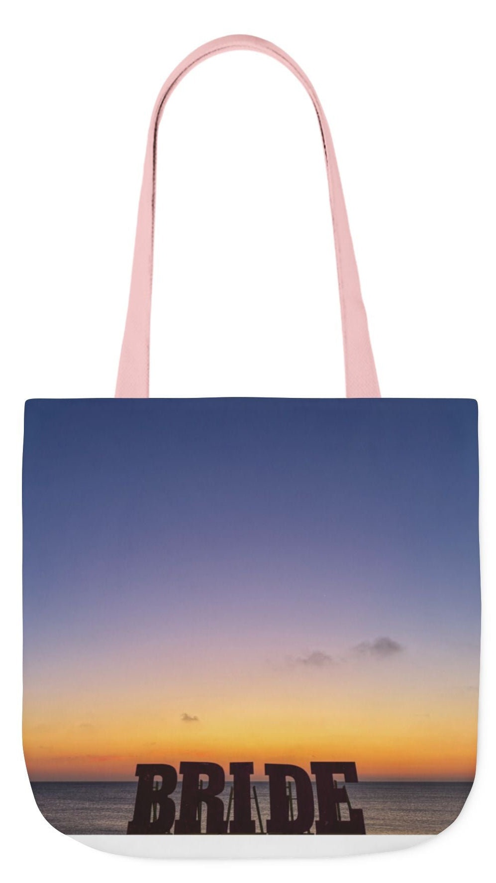 Bride Tote Bag 18” x 18” same print on each side. Choice of Pink or White Handles. "Daybreak Bride Bag Personalized"