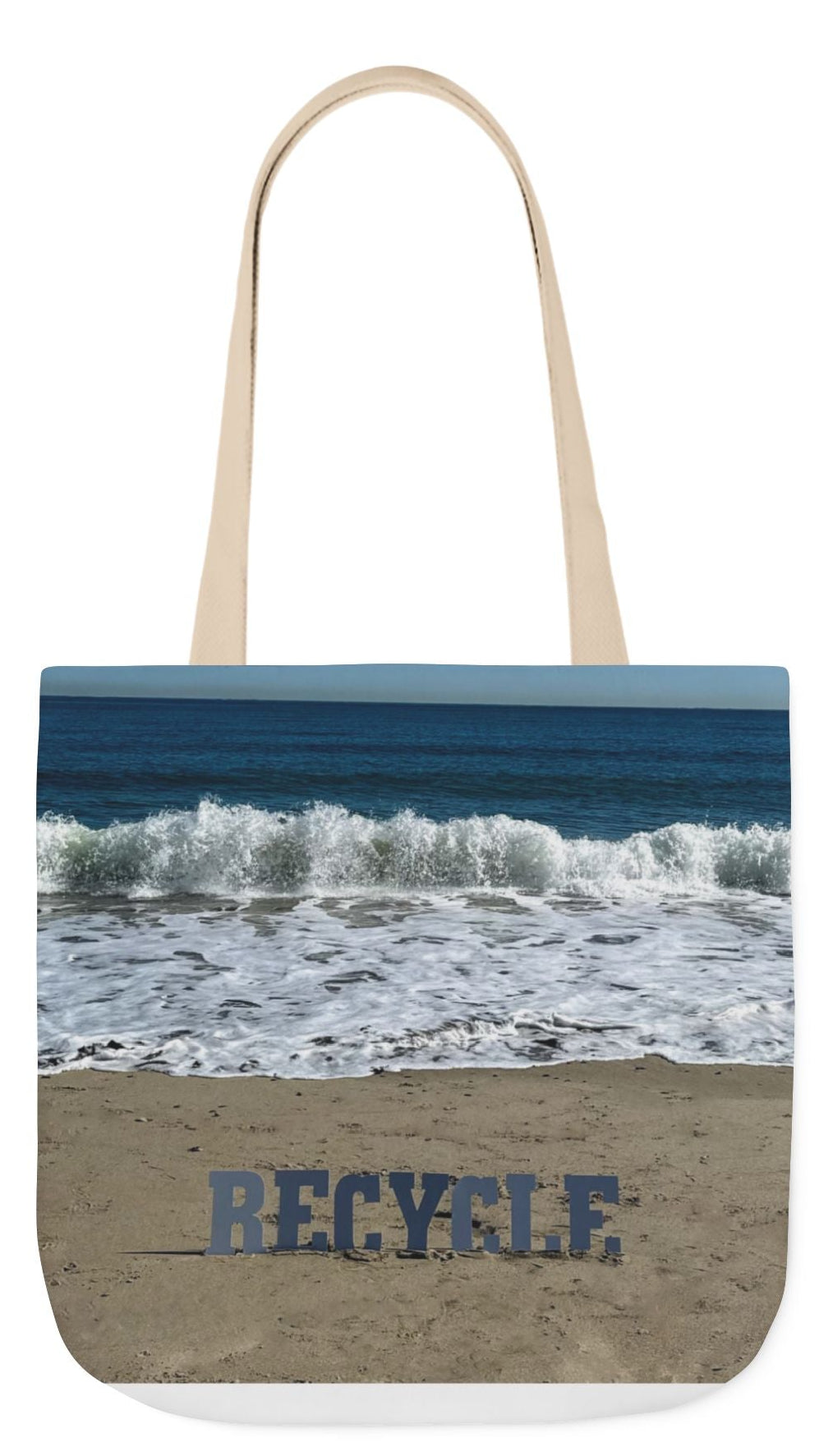 Recycle Tote Bag 18" x 18" different print on each side. 5 Handle Color Options. "Beach Recycle & Seaside Recycle Bag Personalized”