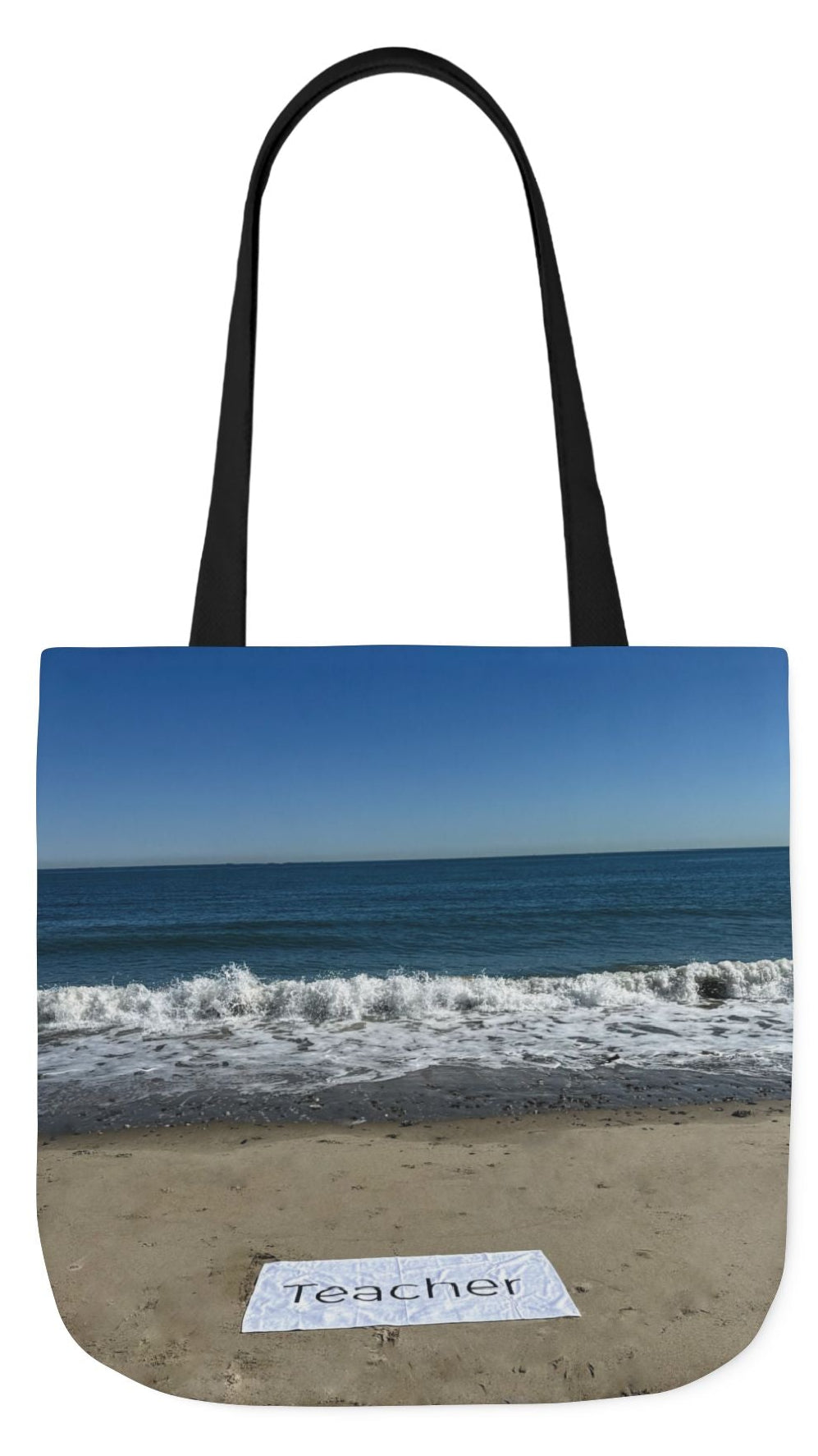 Teacher Tote Bag 18” x 18”  same print on each side. 5 Handle Color Options. “Beachfront Teacher Bag”
