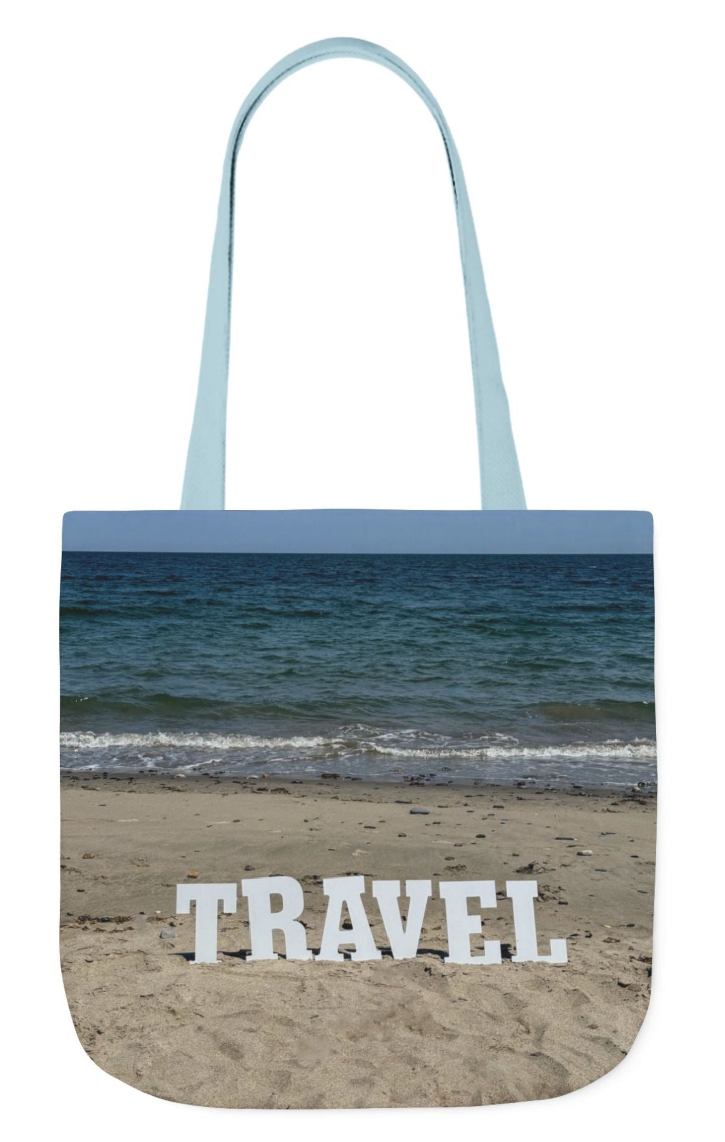 double sided travel tote bag with blue handles 18 x 18