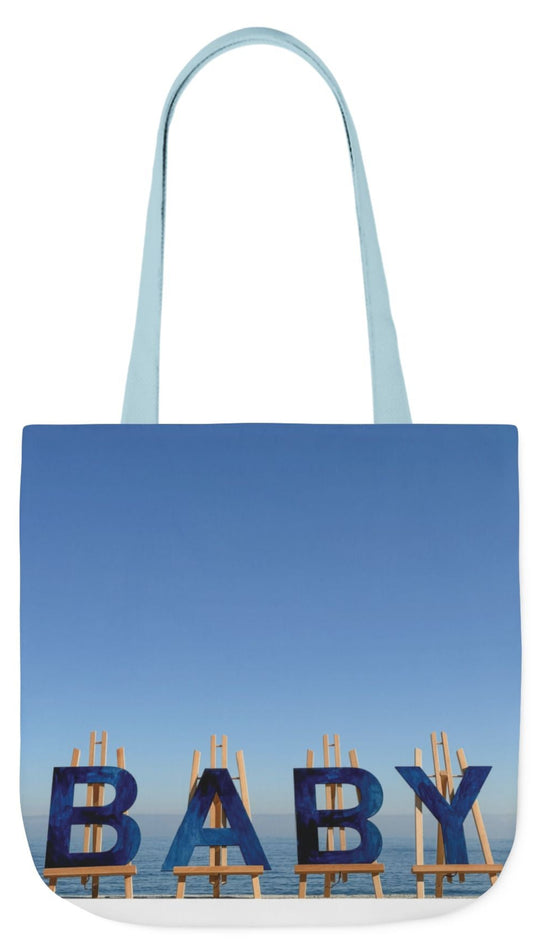Baby Tote Bag (Blue) 18” x 18”with the same all over print on each side. Blue or white handles. "Shoreline Baby Tote Bag".