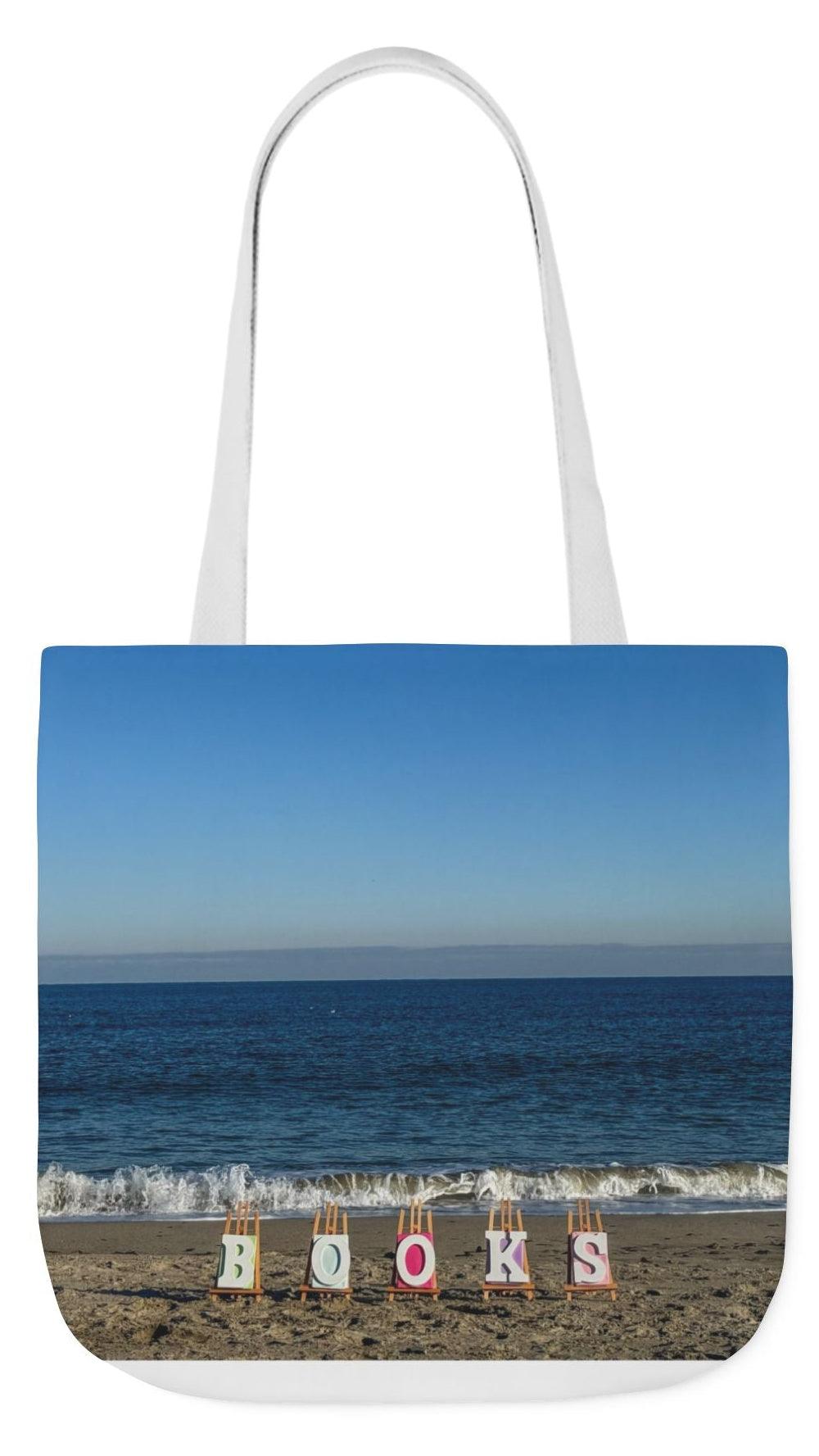 Book Tote Bag 18” x 18” different print on each side.5 Handle Color Options. “Seaside & Beachfront Book Tote Bag Personalized”