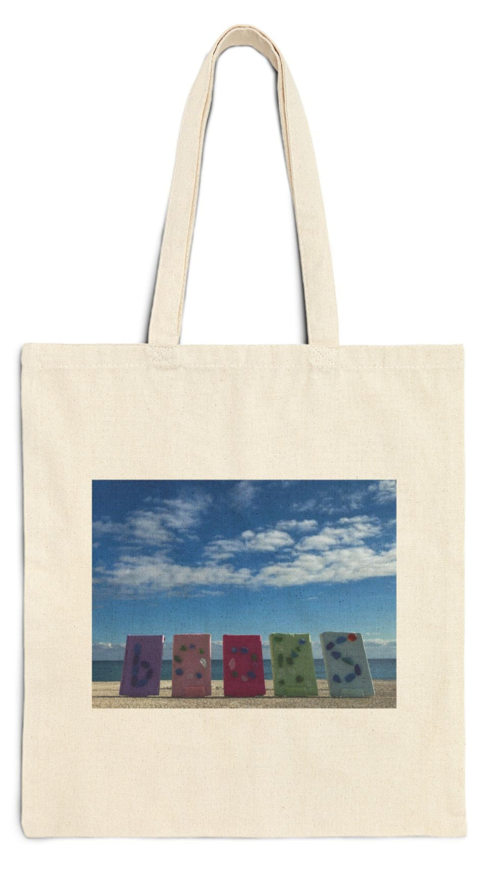 Book Tote Bag Natural Color 15" x 16" Cotton Canvas Print on One Side. "Shoreline Books"