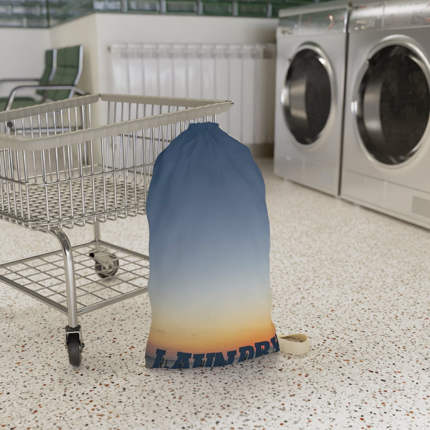 Laundry Bag with a Shoulder Strap and Drawstring. 18"x 29" Same Print on Each Side. "Seaside Daybreak Laundry”