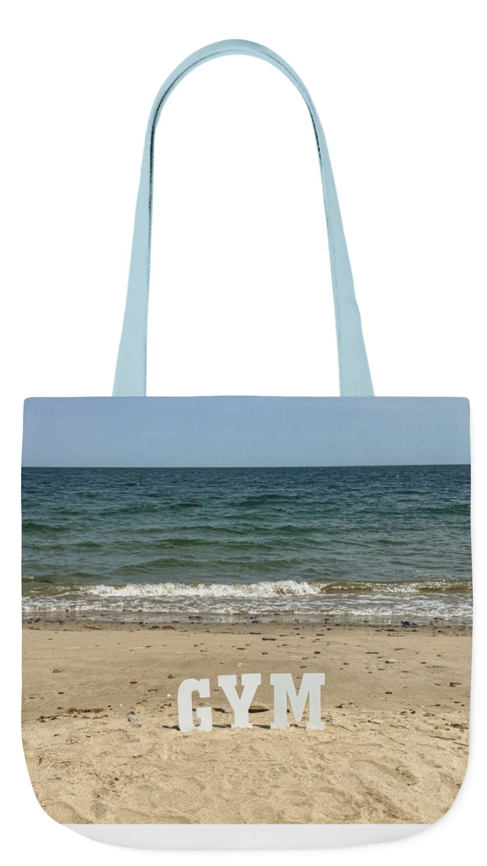 Gym Tote Bag 18” x 18” different print on each side. 5 Handle Color Options. “Seaside & Beach Gym Bag Personalized”
