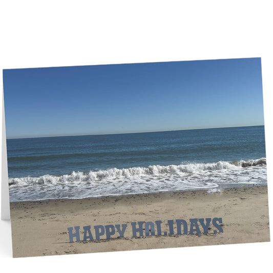 Happy Holidays Greeting Cards 10 Pack Blank inside with Envelopes. “Happy Holidays at the Beach”