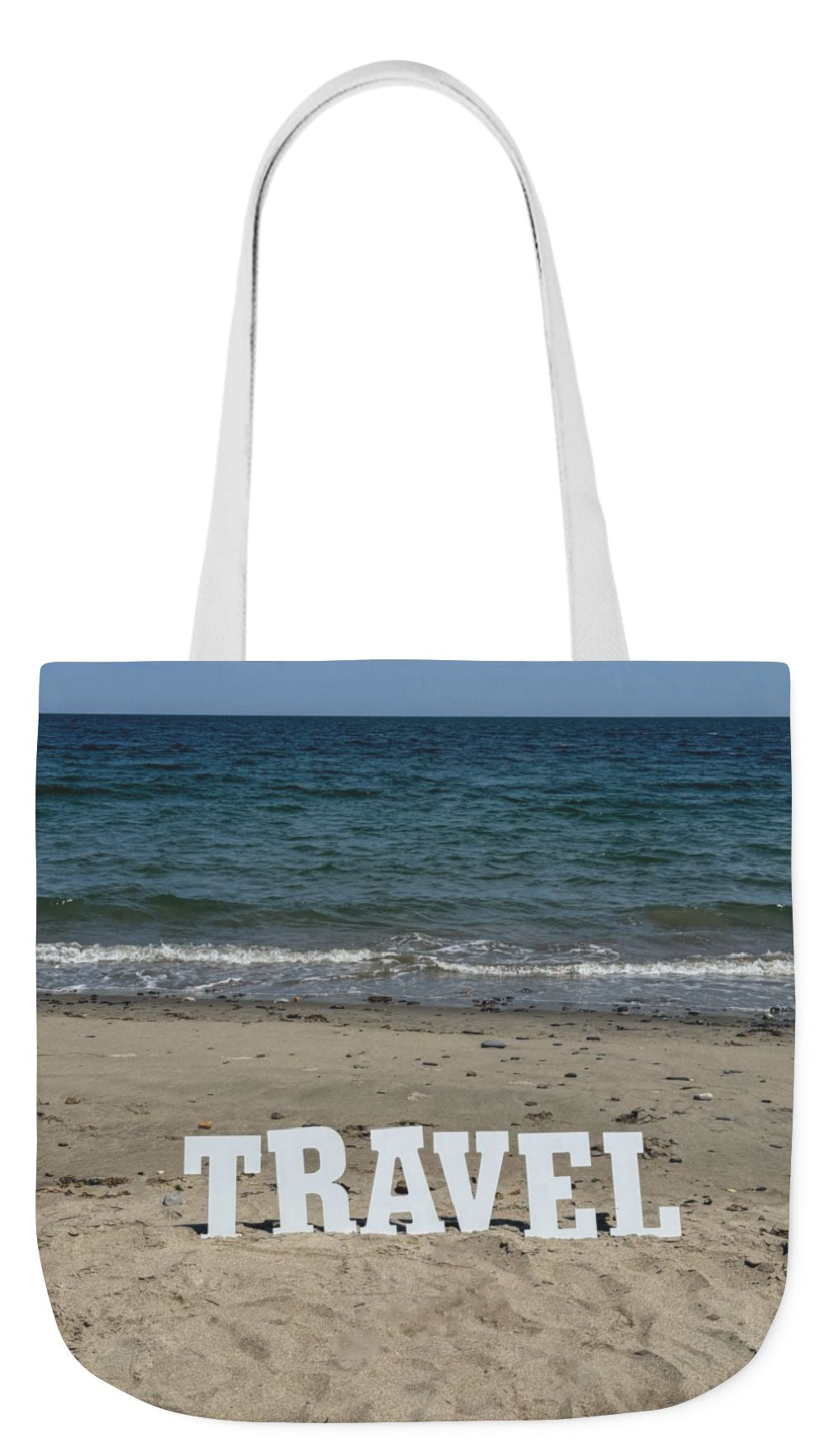 Travel Tote Bag 18” x 18” different print on each side. 5 handle color options. “Seaside & Beach Travel Bag Personalized”