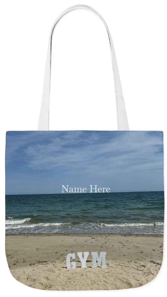 Gym Tote Bag 18” x 18” Same Allover Print on Each Side. 4 Different Handle Color Options. “Beach Gym Bag” (Personalize it)