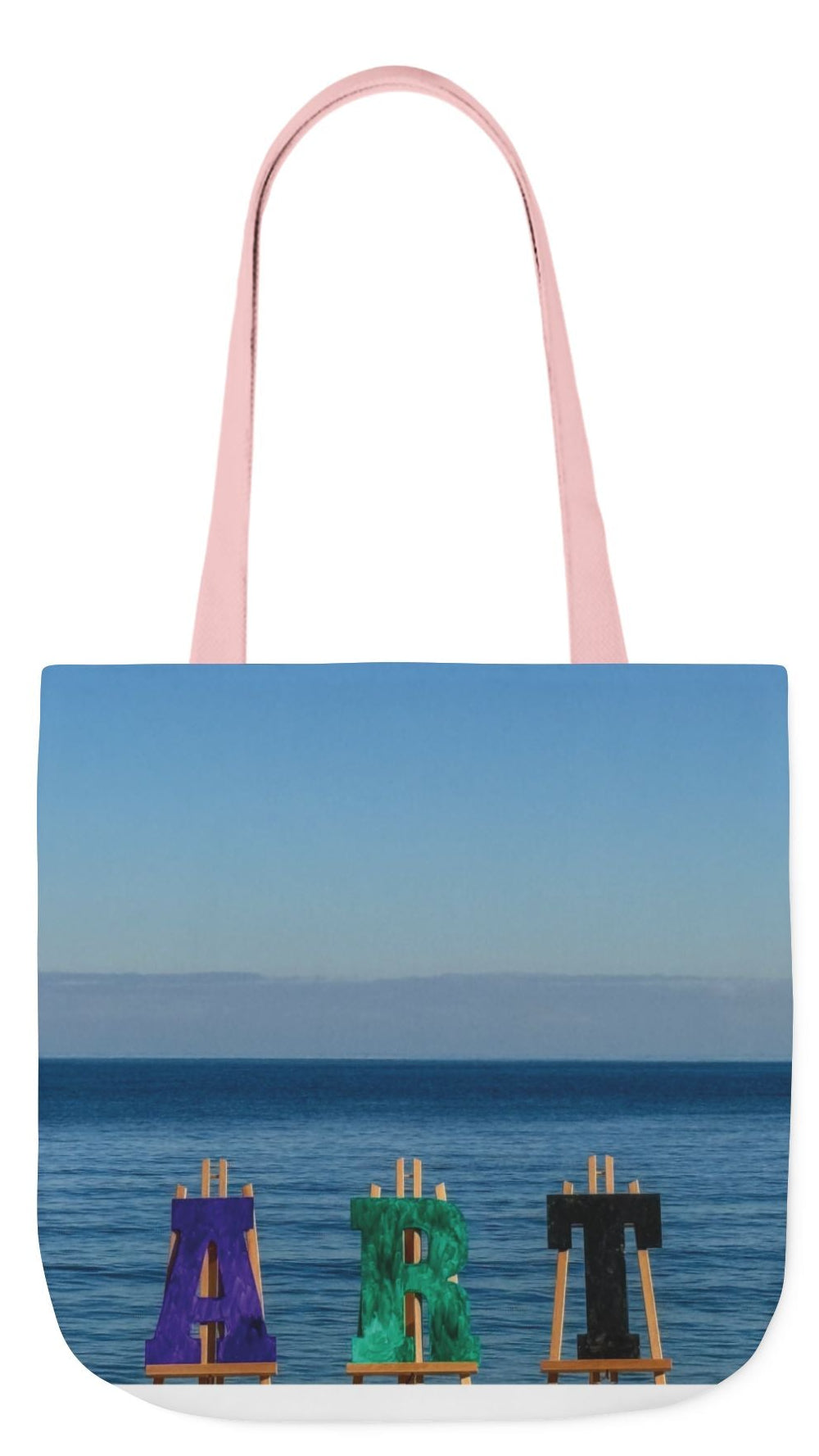Art Tote Bag 18" x 18" same print on each side, 5-Color Handle options. "Seashore Art"