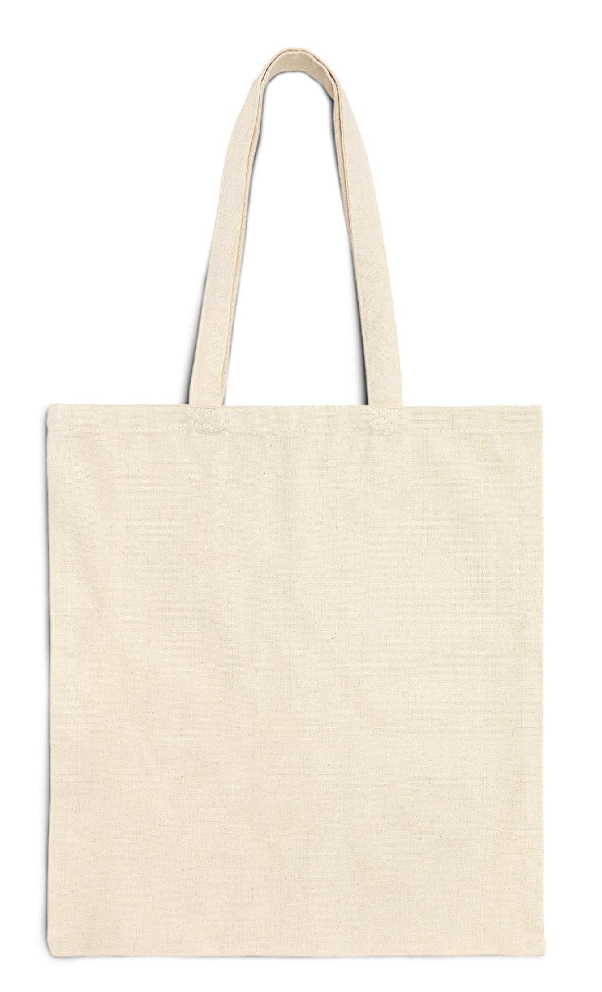 back of recycle tote bag in natural color 15" x 16"