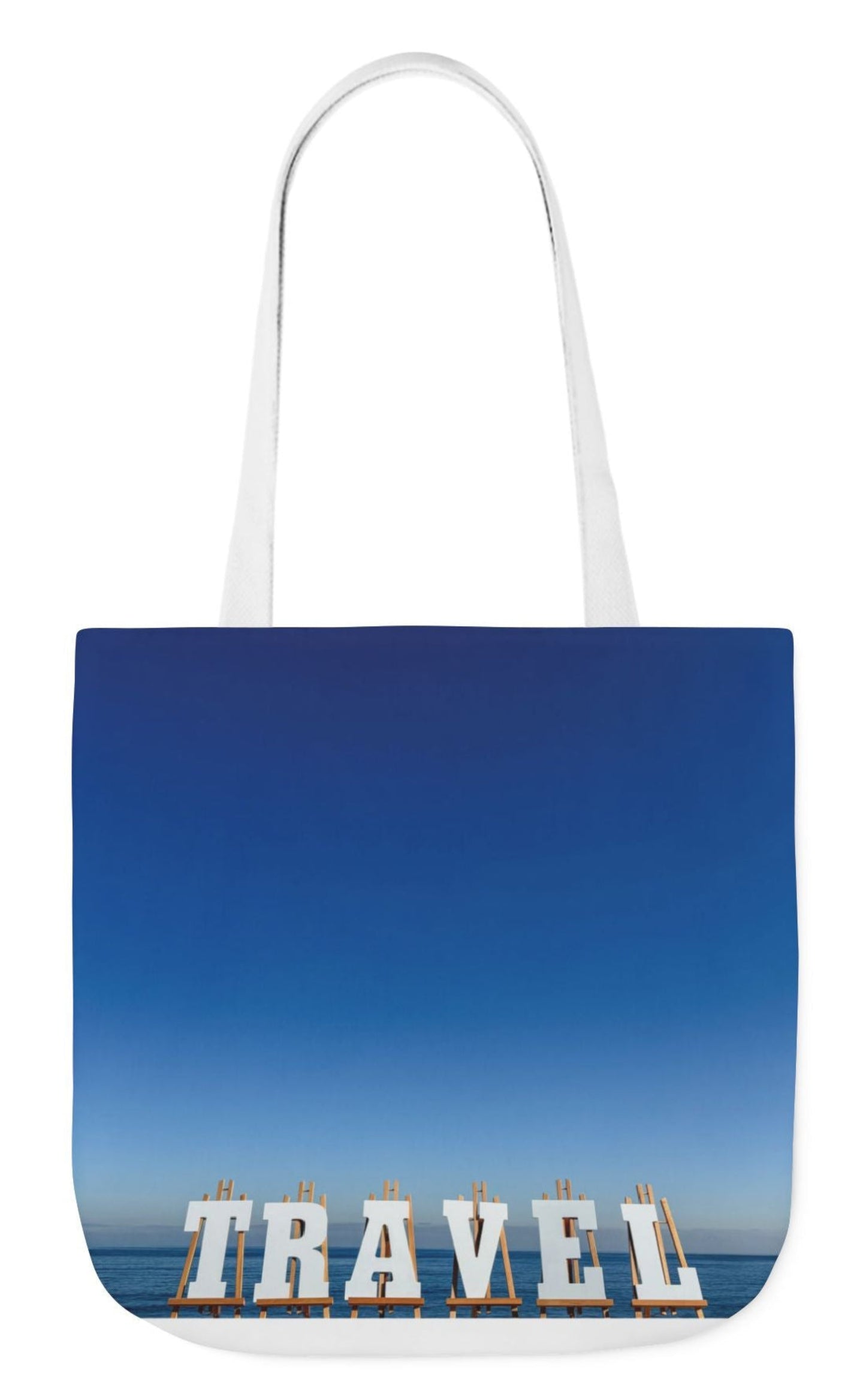 double sided travel tote bag with white handles 18 x 18