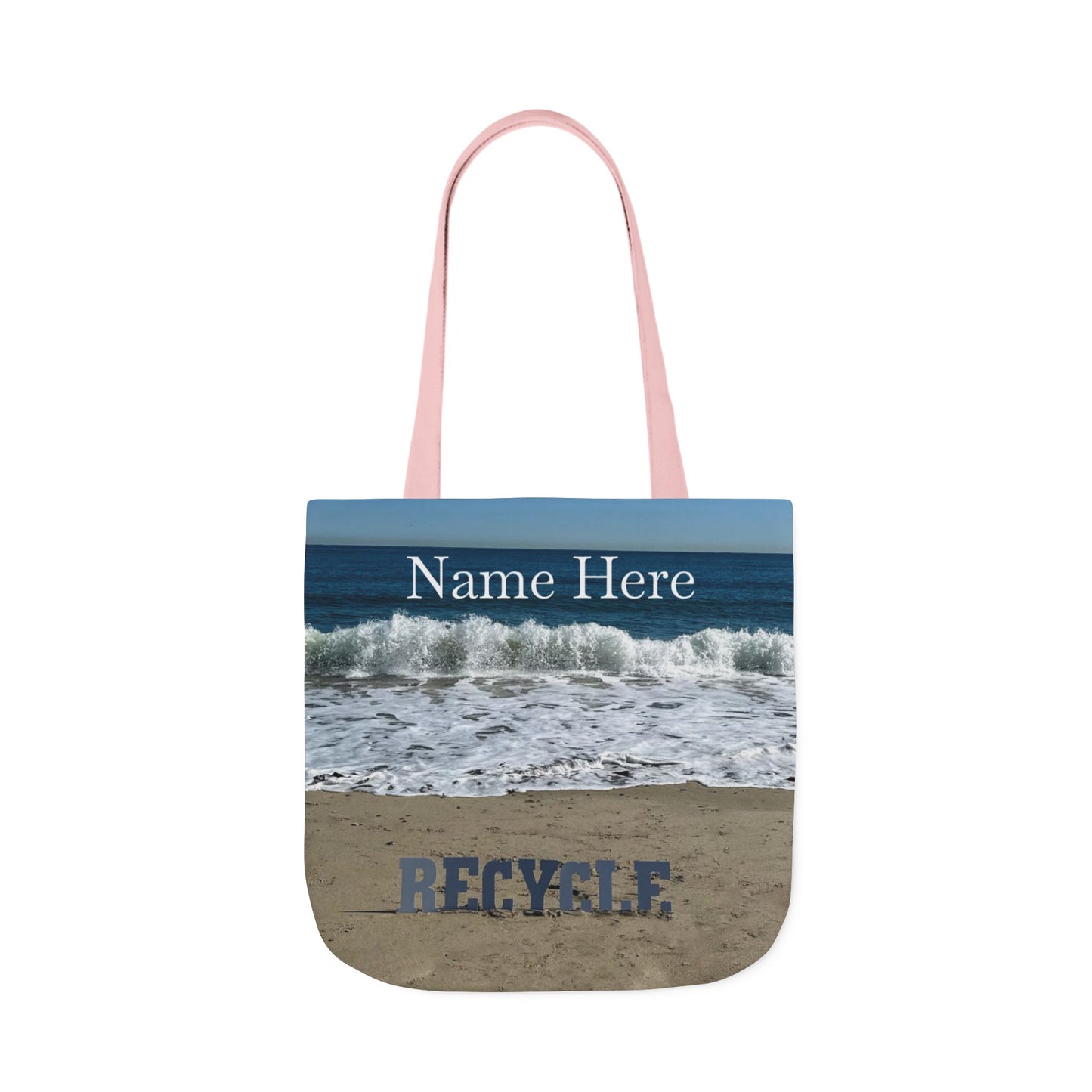 Recycle Tote Bag 18” x 18” same print on each side. 5 Handle Color Options. "Beach Recycle Bag Personalized”