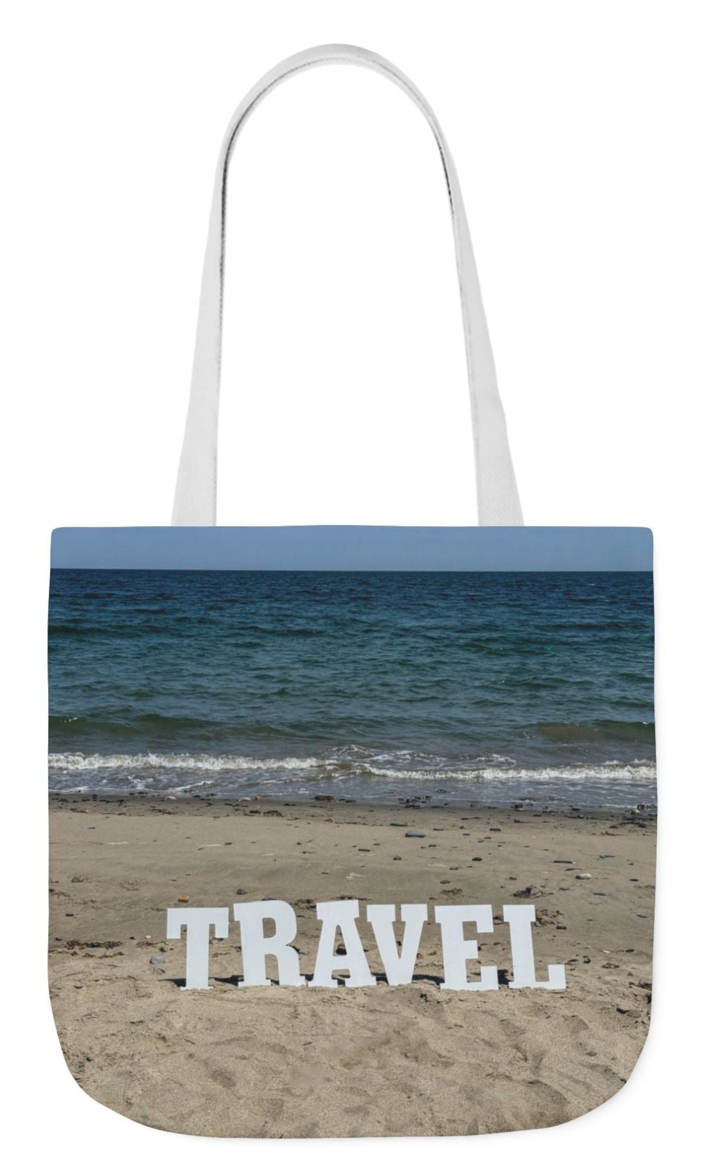 double sided travel tote bag 18 x 18 with white handles