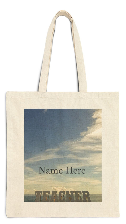 Teacher Tote Bag Natural Color 15" x 16" Cotton Canvas Print on One Side. " Teacher Beach Tote Bag" (Personalize it)