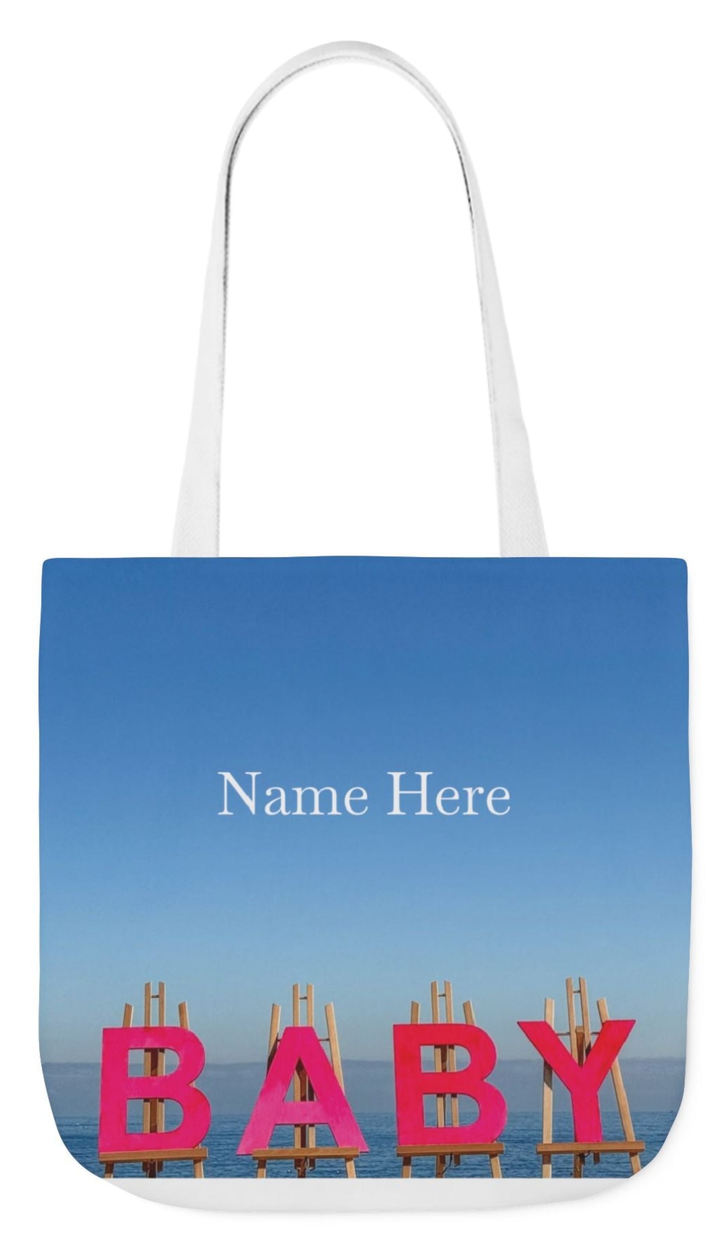 baby girl tote bag white handles double sided print 18" x 18" baby gift