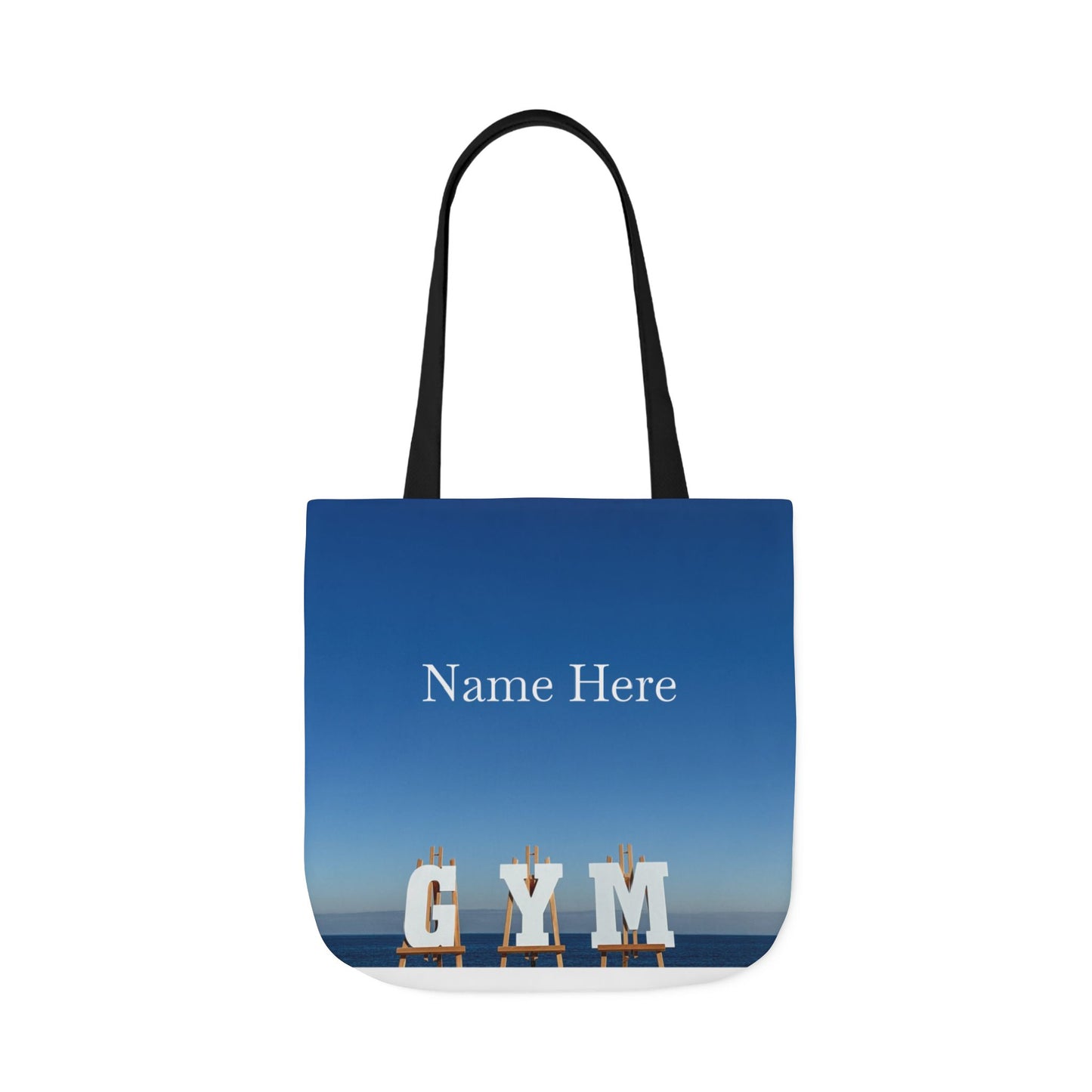 Gym Tote Bag 18” x 18” different print on each side. 5 Handle Color Options. “Seaside & Beach Gym Bag Personalized”