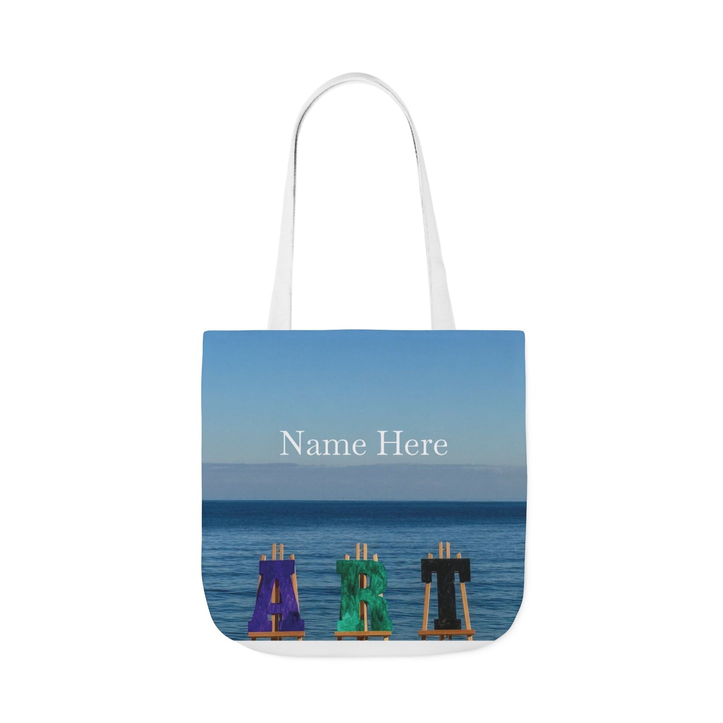 Art Tote Bag 18" x 18" same print on each side, 5-Color Handle options. "Seashore Art Personalized”