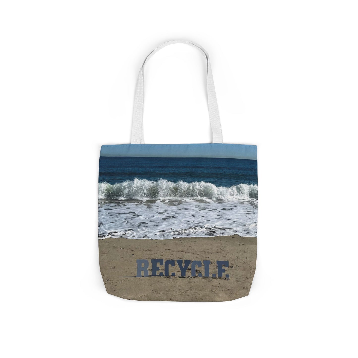 Recycle Tote Bag 18” x 18” same print on each side. 5 Handle Color Options. "Beach Recycle Bag Personalized”