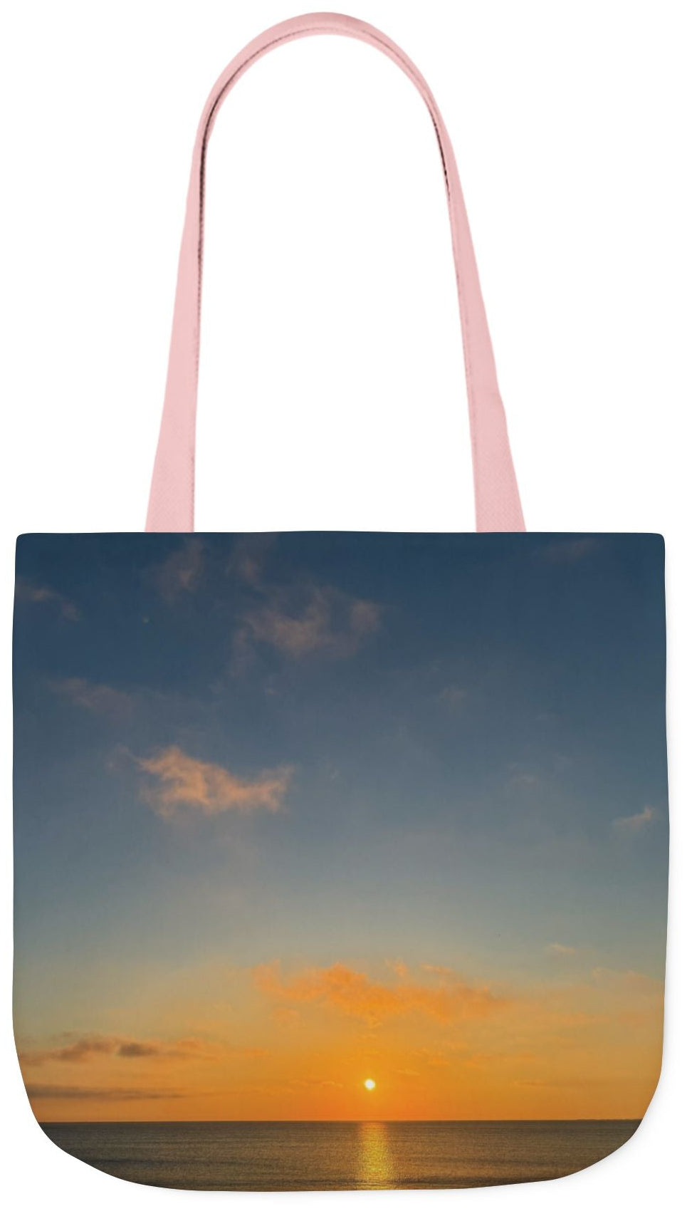 Everyday Tote Bag 18”x 18” different print on each side.5 Handle Color Options. “Seaside Sunrising”