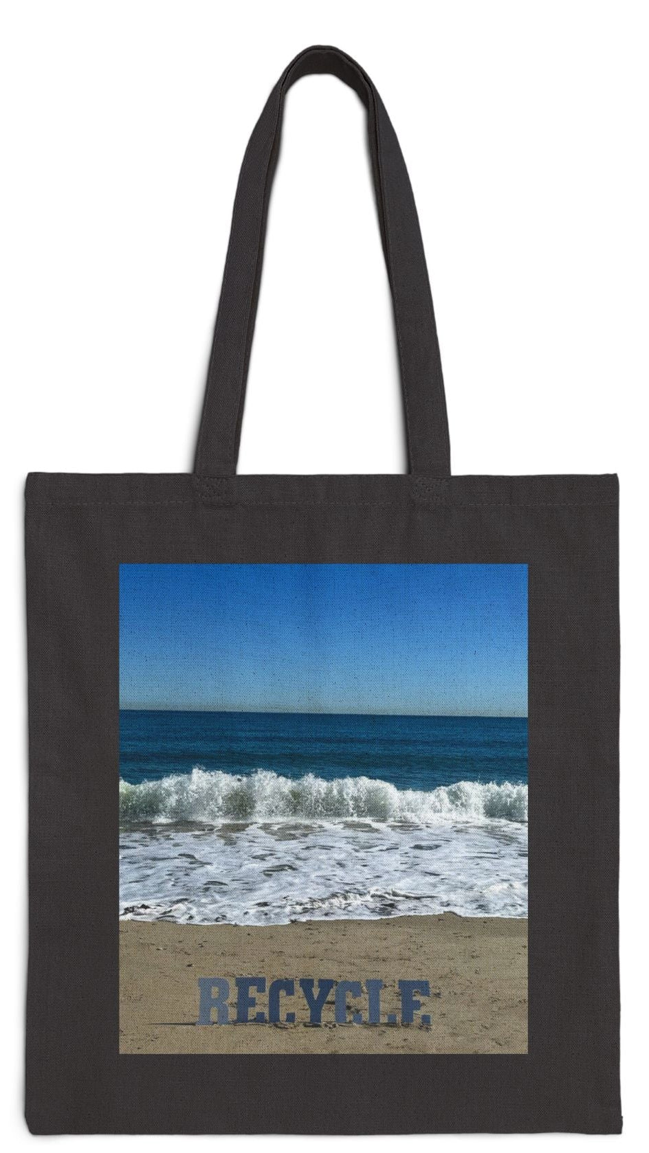 Recycle Tote Bag 15” x 16” Black Cotton Canvas Tote Bag. "Beach Recycle Bag"